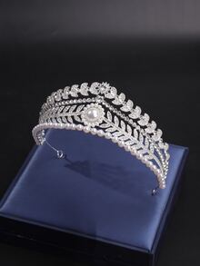 珍珠和花朵裝飾新娘髮箍 - 銀色 - 查看 4