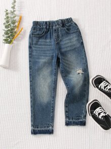 Niños Jeans de pierna recta desgarro - Azul lavado medio - Ver 1