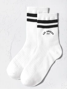 Toddler Kids Striped & Letter Graphic Crew Socks - Black and White - View 2