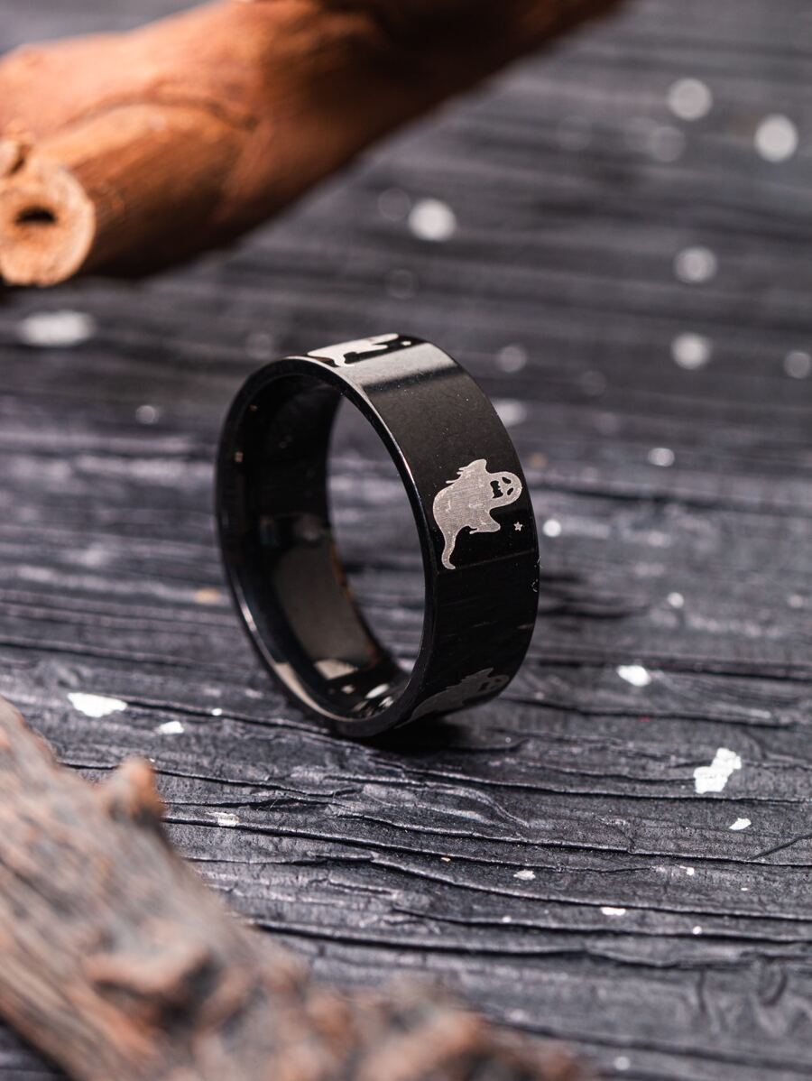 Men Cartoon Ghost Pattern Ring - Black - View 1
