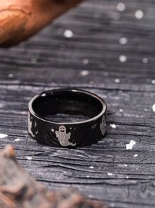 Men Cartoon Ghost Pattern Ring - Black - View 3