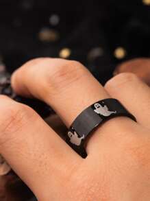 Men Cartoon Ghost Pattern Ring - Black - View 2