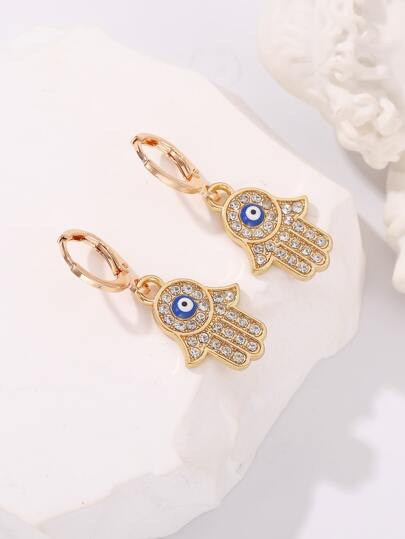 Evil Eye Decor Rhinestone Hamsa Hand Drop örhängen