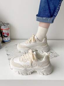 Stitch Detail Lace-up Front Chunky Sneakers - White - View 5