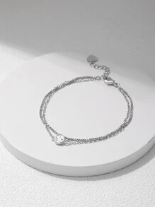 1入組方晶鋯石圓形裝飾手環銅首飾類 - 銀色 - 查看 1