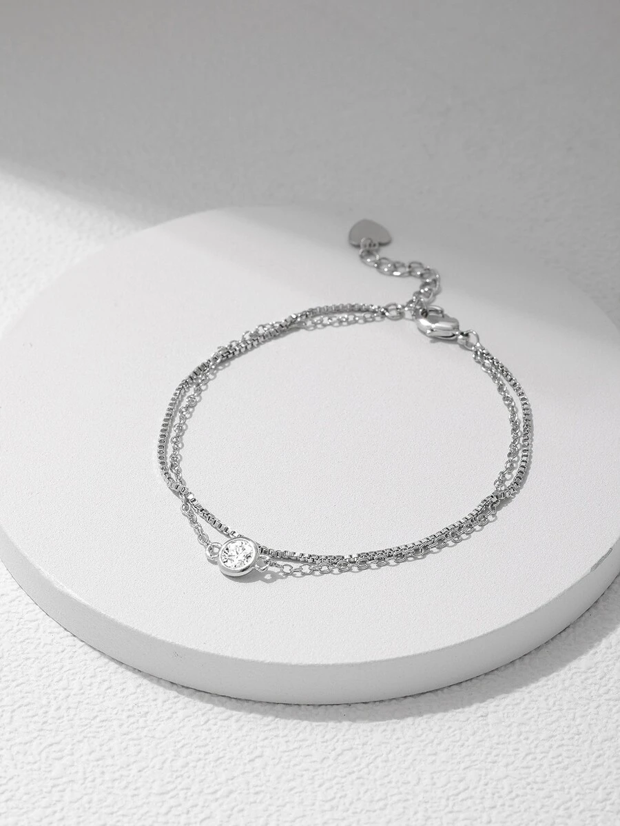 1入組方晶鋯石圓形裝飾手環銅首飾類 - 銀色 - 查看 1