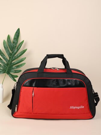 Men Letter Graphic Two Tone Duffel Bag