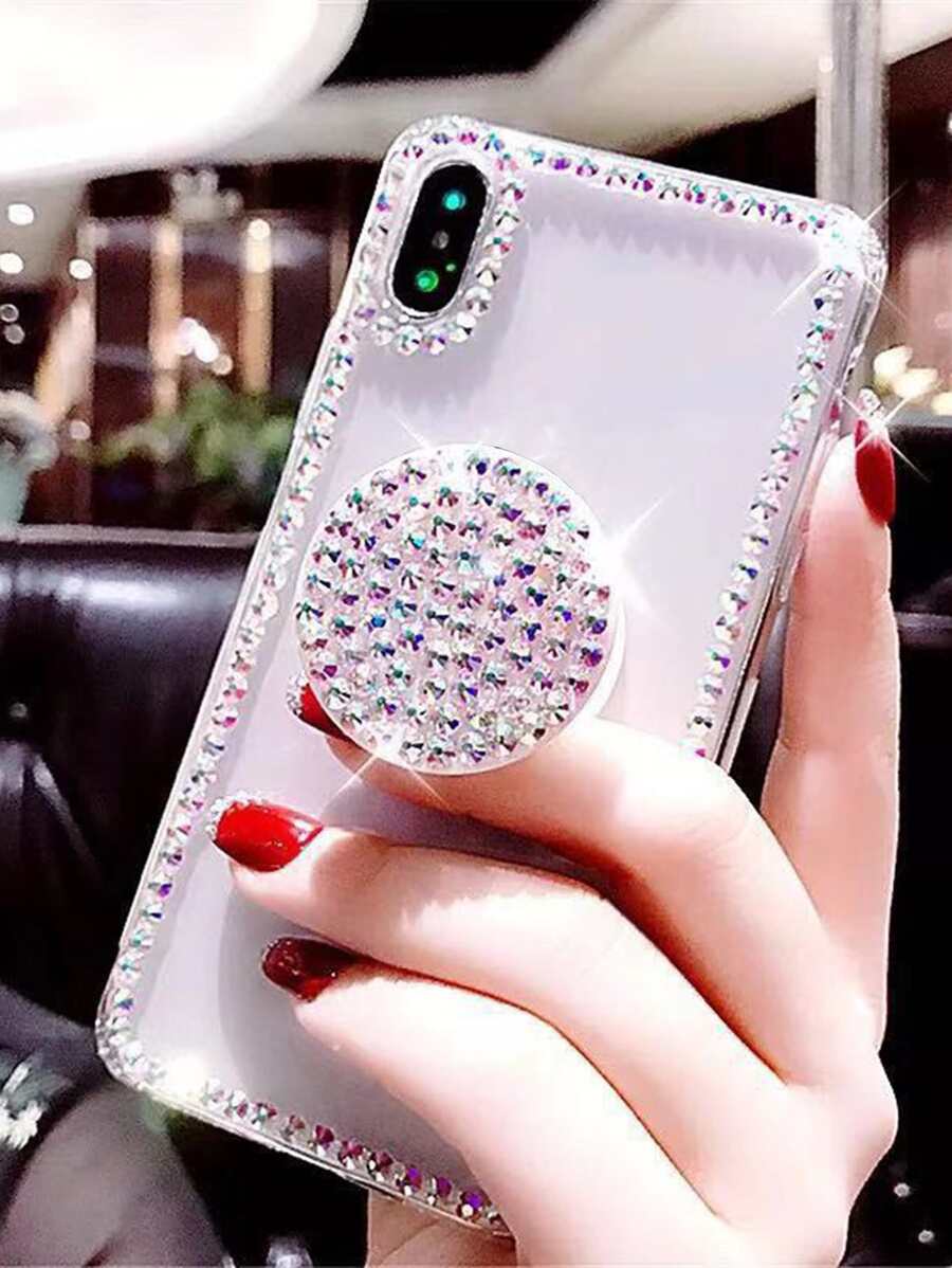镶钻装饰手机壳，带凸起式手机支架，国际版，非国内版 - 無色 - 查看 1