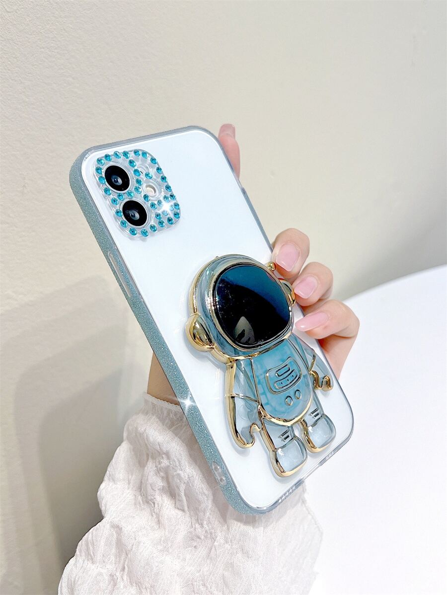 Ốp điện thoại trong suốt có hình phi hành gia và giá đỡ điện thoại. - Màu xanh bạc hà - Xem 1