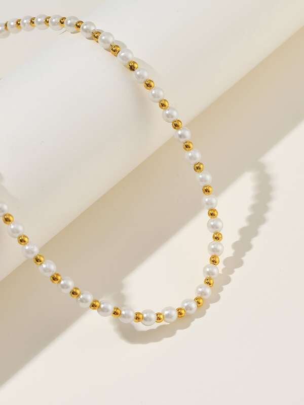 Faux Pearl Decor Beaded Necklace