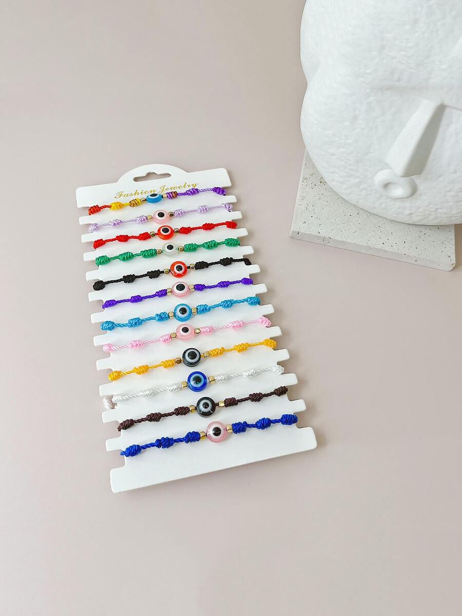 12入組隨機色邪惡之眼裝飾手環 - 彩色 - 查看 1
