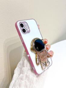 Funda de celular transparente con con diseño de astronauta Agarre de móvil emergente - Rosa - Ver 5