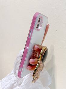 Funda de celular transparente con con diseño de astronauta Agarre de móvil emergente - Rosa - Ver 3