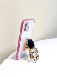 Funda de celular transparente con con diseño de astronauta Agarre de móvil emergente - Rosa - Ver 2