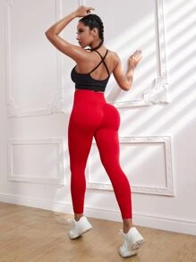 Easithlete Tummy Control Softness Sports Leggings - Red - View 4