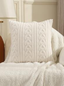 Miater 1pc Autumn & Winter Geometric Jacquard Plush Pillowcase - Beige - View 7