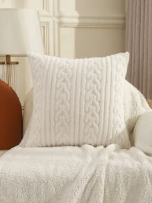 Miater 1pc Autumn & Winter Geometric Jacquard Plush Pillowcase - Beige - View 4