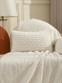 Miater 1pc Autumn & Winter Geometric Jacquard Plush Pillowcase - Beige - View 5