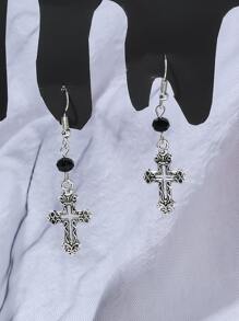 交叉裝飾耳墜 - 復古銀色 - 查看 2
