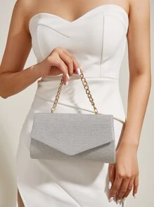 Túi xách nữ buổi tối long lanh màu trơn Hấp dẫn - Bạc - Xem 1