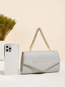 Túi xách nữ buổi tối long lanh màu trơn Hấp dẫn - Bạc - Xem 4