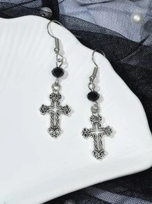 交叉裝飾耳墜 - 復古銀色 - 查看 3