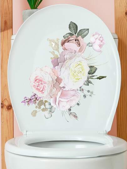 1入組花卉圖案馬桶蓋貼花