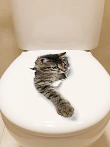 1 pieza Decoración para tapa de inodoro con patrón de gato - Multicolor - Ver 4