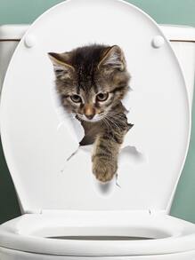 1pc Cat Pattern Toilet Lid Decal, 3D Closestool Sticker For Bathroom,Stickers,Wall Decal, Vinyl Decal For Home Decorations,Spring Decoration Items Refresh Your Home,Rama Decoration Stickers