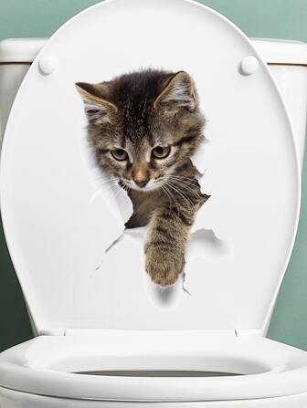 1 件猫图案马桶盖贴花、浴室 3D 马桶贴纸、贴纸、墙贴、家居装饰乙烯基贴花、春季装饰品让您的家焕然一新、拉玛装饰贴纸