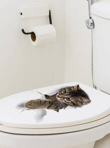 1pc Cat Pattern Toilet Lid Decal, 3D Closestool Sticker For Bathroom,Stickers,Wall Decal, Vinyl Decal For Home Decorations,Spring Decoration Items Refresh Your Home,Rama Decoration Stickers