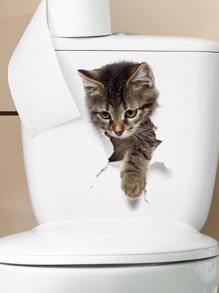 1pc Cat Pattern Toilet Lid Decal, 3D Closestool Sticker For Bathroom,Stickers,Wall Decal, Vinyl Decal For Home Decorations,Spring Decoration Items Refresh Your Home,Rama Decoration Stickers