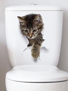 1pc Cat Pattern Toilet Lid Decal, 3D Closestool Sticker For Bathroom,Stickers,Wall Decal, Vinyl Decal For Home Decorations,Spring Decoration Items Refresh Your Home,Rama Decoration Stickers