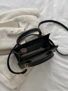 鱷魚壓紋雙把手方包 - 黑色 - 查看 5