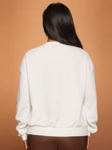 SHEIN SXY Drop Shoulder Solid Pullover - White - View 3