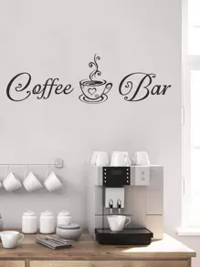 1pc Coffee & Letter Graphic Wall Sticker, Modern PVC Sign Print Wall Decal For Home Decoration, Stickers, Wall Decal, Vinyl Decal For Home Decorations, Spring Decoration Items Refresh Your Home, Rama Decoration Stickers Gifts Birthday Graduation - Black - View 1