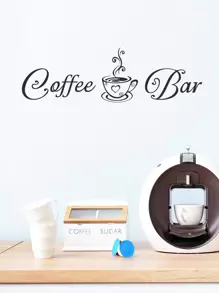 1pc Coffee & Letter Graphic Wall Sticker, Modern PVC Sign Print Wall Decal For Home Decoration, Stickers, Wall Decal, Vinyl Decal For Home Decorations, Spring Decoration Items Refresh Your Home, Rama Decoration Stickers Gifts Birthday Graduation - Black - View 2