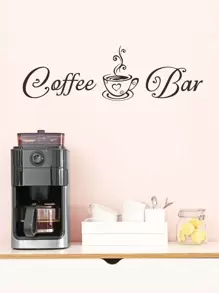 1pc Coffee & Letter Graphic Wall Sticker, Modern PVC Sign Print Wall Decal For Home Decoration, Stickers, Wall Decal, Vinyl Decal For Home Decorations, Spring Decoration Items Refresh Your Home, Rama Decoration Stickers Gifts Birthday Graduation - Black - View 3