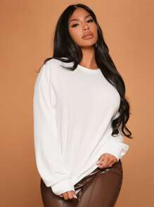 SHEIN SXY Drop Shoulder Solid Pullover - White - View 2