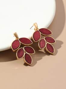 Leaf Drop Earrings - Burgundy - View 1