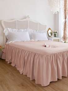 1 pieza Falda de cama, ropa de cama, sábana suave y transpirable con volante y banda elástica, sueño cómodo, ligera y elegante, textura suave como una nube, se ajusta a camas individuales, dobles, queen y king, lavable a máquina, decoración de estilo princesa para la habitación - Rosa vieja - Ver 1