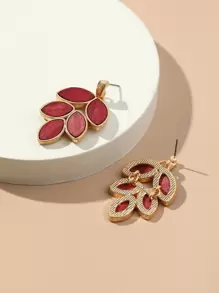 Leaf Drop Earrings - Burgundy - View 2