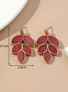 Leaf Drop Earrings - Burgundy - View 3