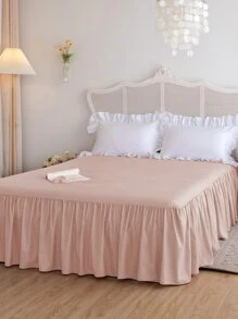 1 pieza Falda de cama, ropa de cama, sábana suave y transpirable con volante y banda elástica, sueño cómodo, ligera y elegante, textura suave como una nube, se ajusta a camas individuales, dobles, queen y king, lavable a máquina, decoración de estilo princesa para la habitación - Rosa vieja - Ver 4