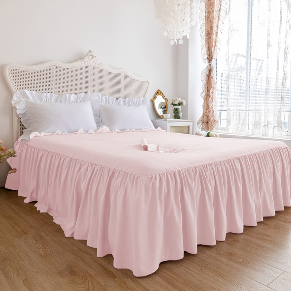 Pieza Falda de cama, ropa de cama, sábana suave y transpirable con volante y banda elástica, sueño cómodo, ligera y elegante, tacto suave como una