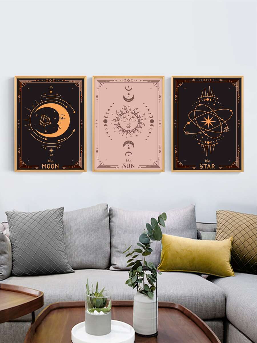 3 piezas Láminas decorativas sin marco con patrón de luna y estrella - Multicolor - Ver 1
