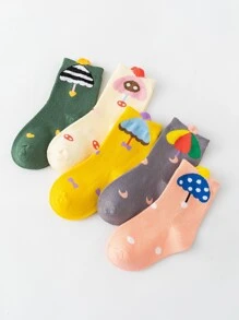 5pairs Toddler Girls Umbrella Pattern Crew Socks - Multicolor - View 1