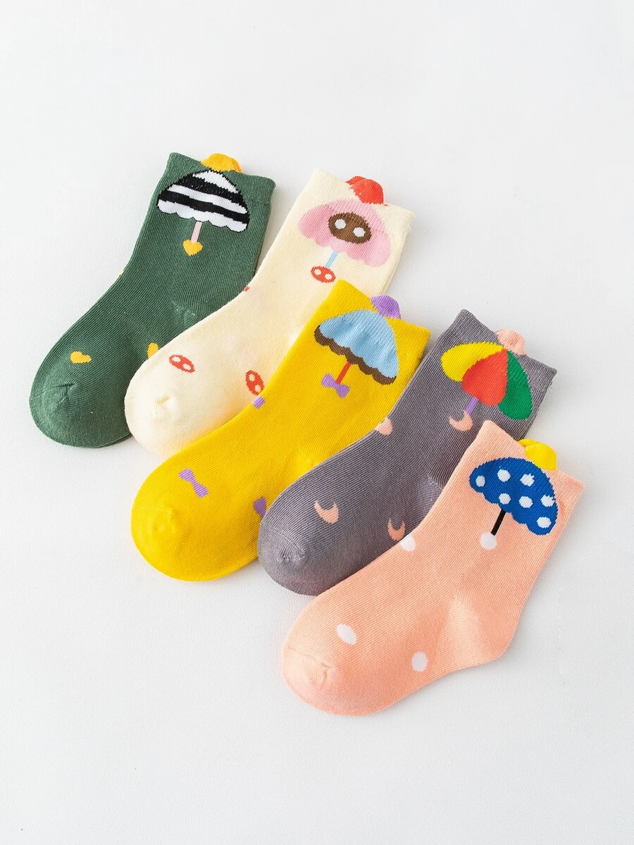 5pairs Toddler Girls Umbrella Pattern Crew Socks - Multicolor - View 1