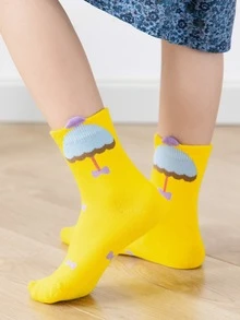 5pairs Toddler Girls Umbrella Pattern Crew Socks - Multicolor - View 2