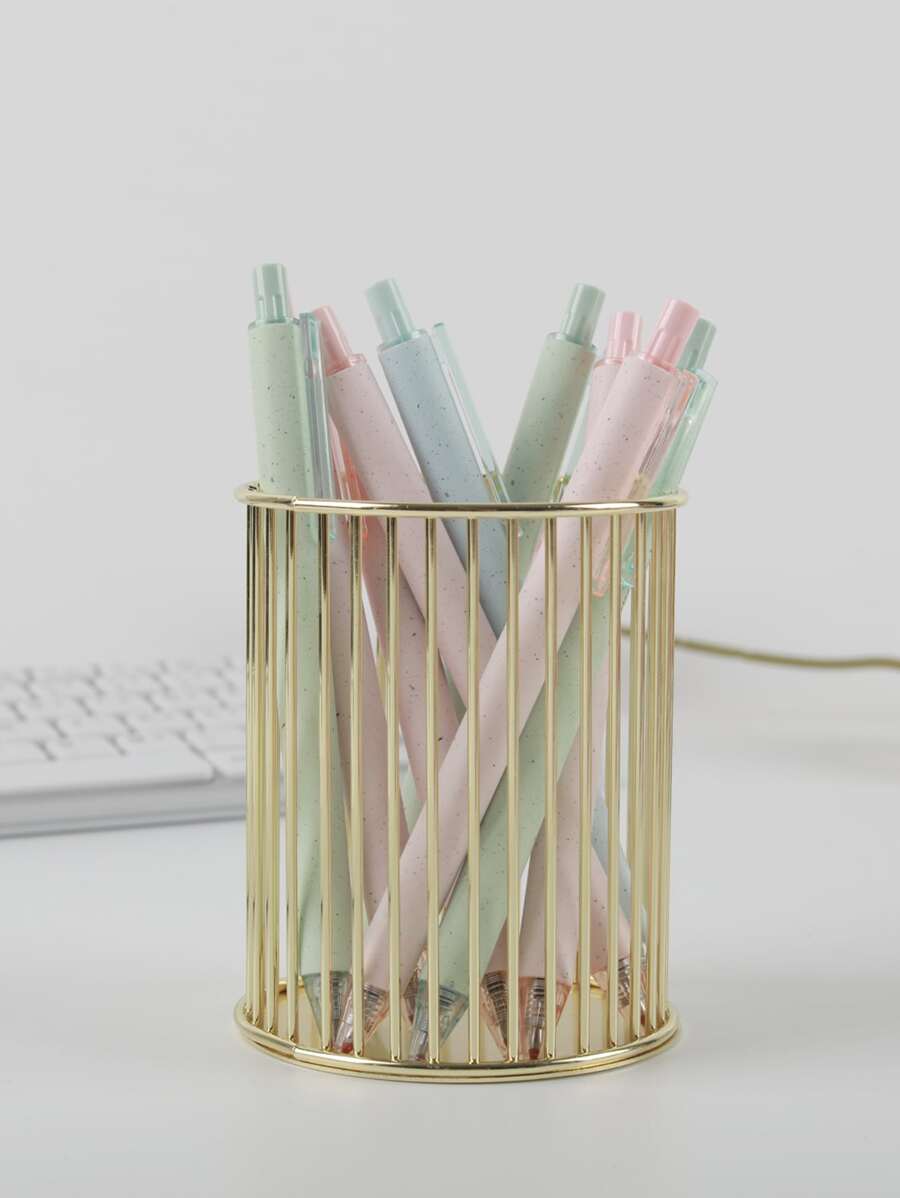 1pc Solid Color Hollow Pen Holder - Gold - View 1